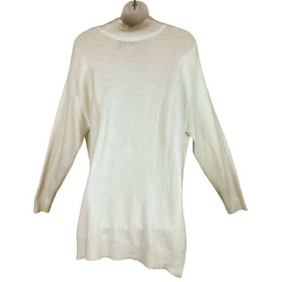 RDI Sweater Tunic V-Neck Cream Pearl Essence Side Slits Oversized Women Small - Picture 2 of 10